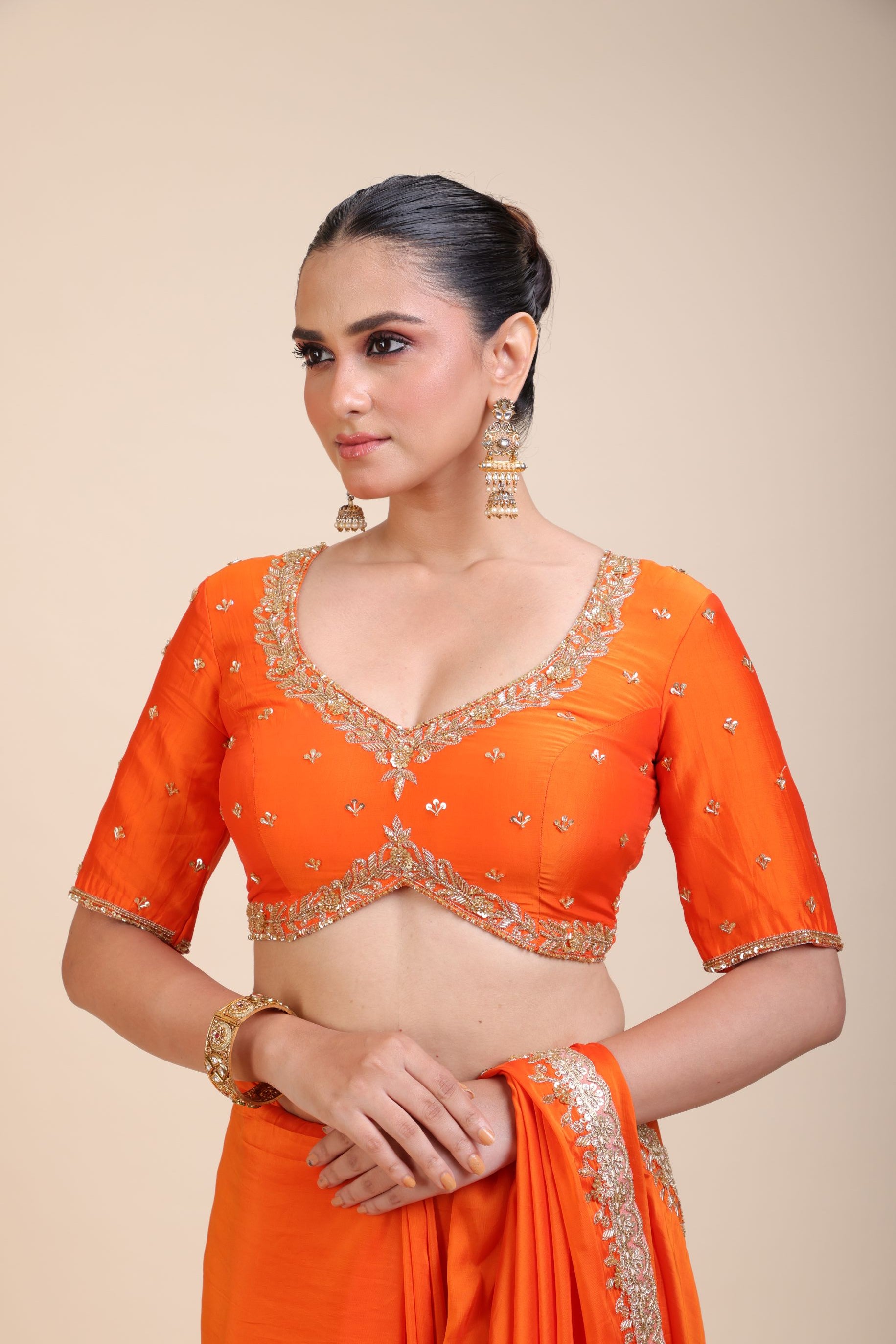 Orange Bridal Embroidered Blouse Front
