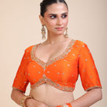 Orange Bridal Embroidered Blouse Close Up
