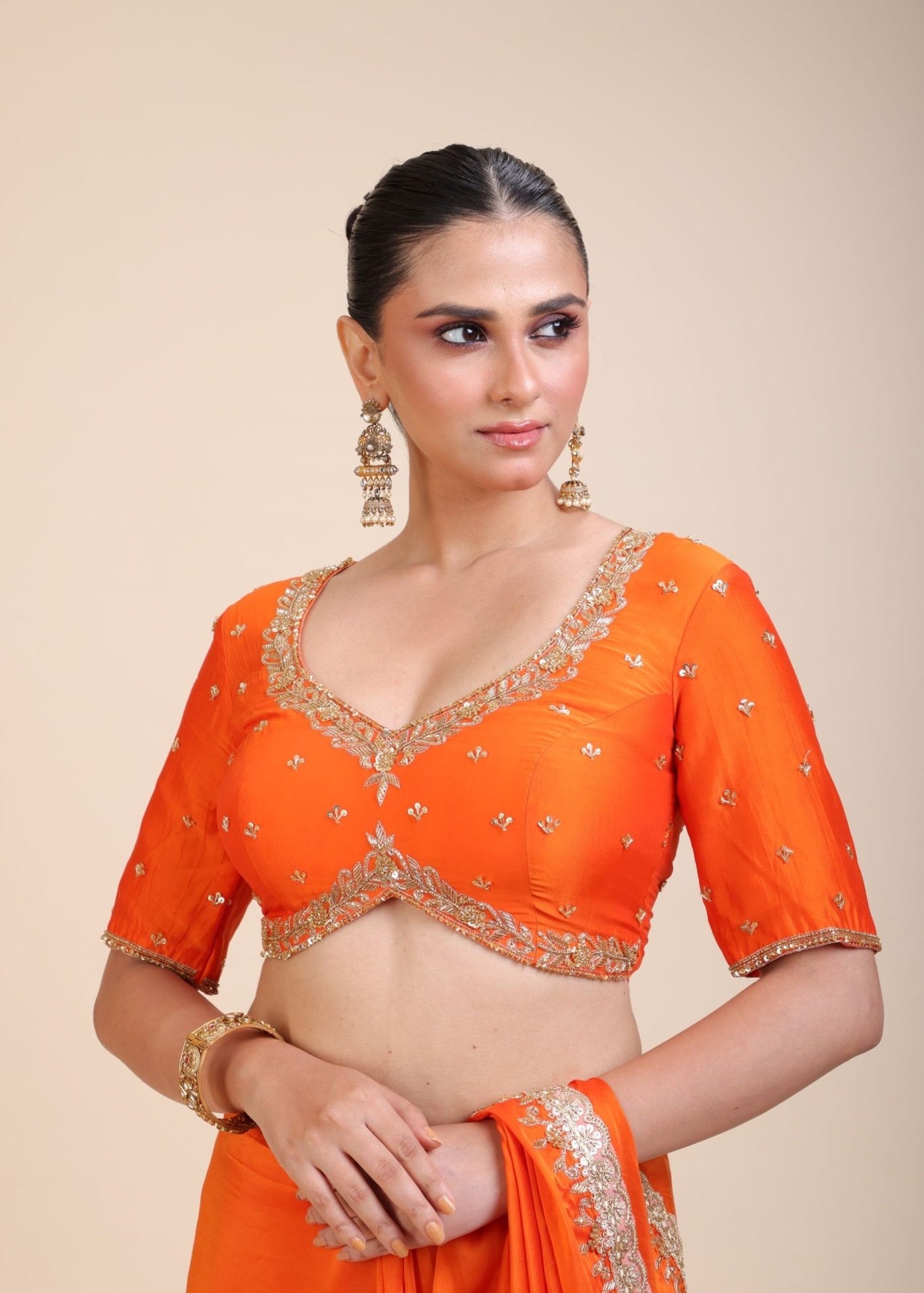 Orange Bridal Embroidered Blouse - Anvi Couture