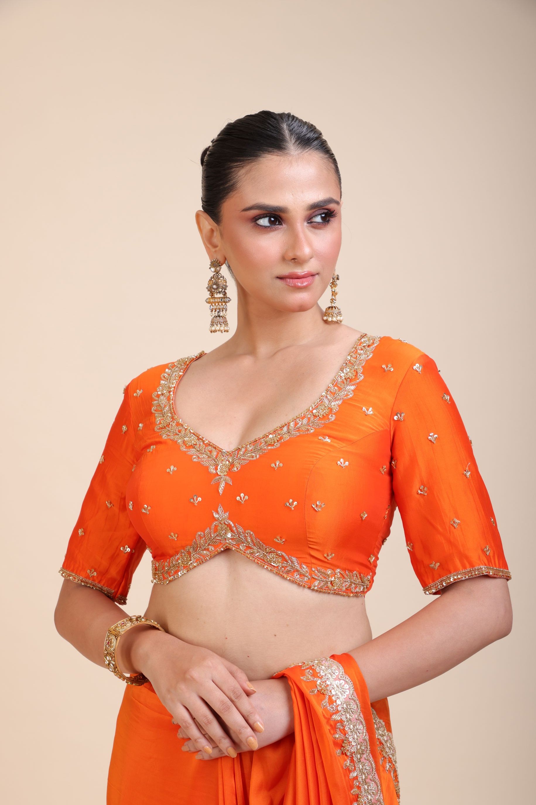 Orange Bridal Embroidered Blouse Close Up
