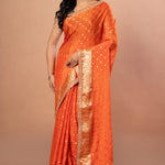 Orange Designer Khaddi Georgette Saree With Embroidered Border - Image 1