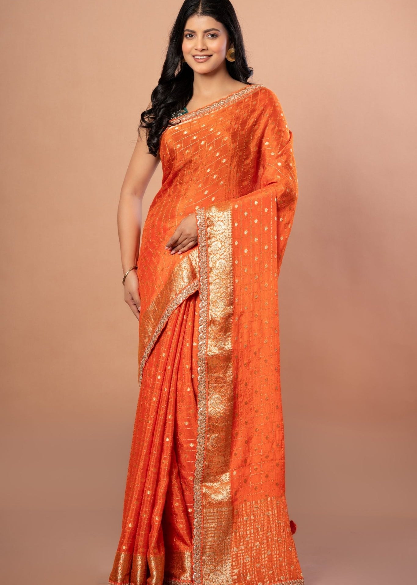 Orange Designer Khaddi Georgette Saree With Embroidered Border - Anvi Couture