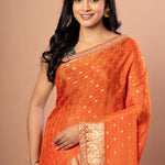 Orange Designer  Georgette Saree With Embroidered Border - - Image 3