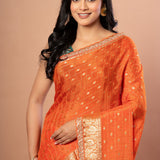 Orange Designer  Georgette Saree With Embroidered Border - - Image 3
