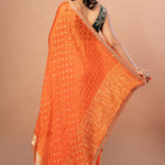 Orange Designer Khaddi Georgette Saree With Embroidered Border- Anvi Couture- Image 4