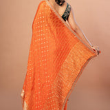 Orange Designer Khaddi Georgette Saree With Embroidered Border- Anvi Couture- Image 4
