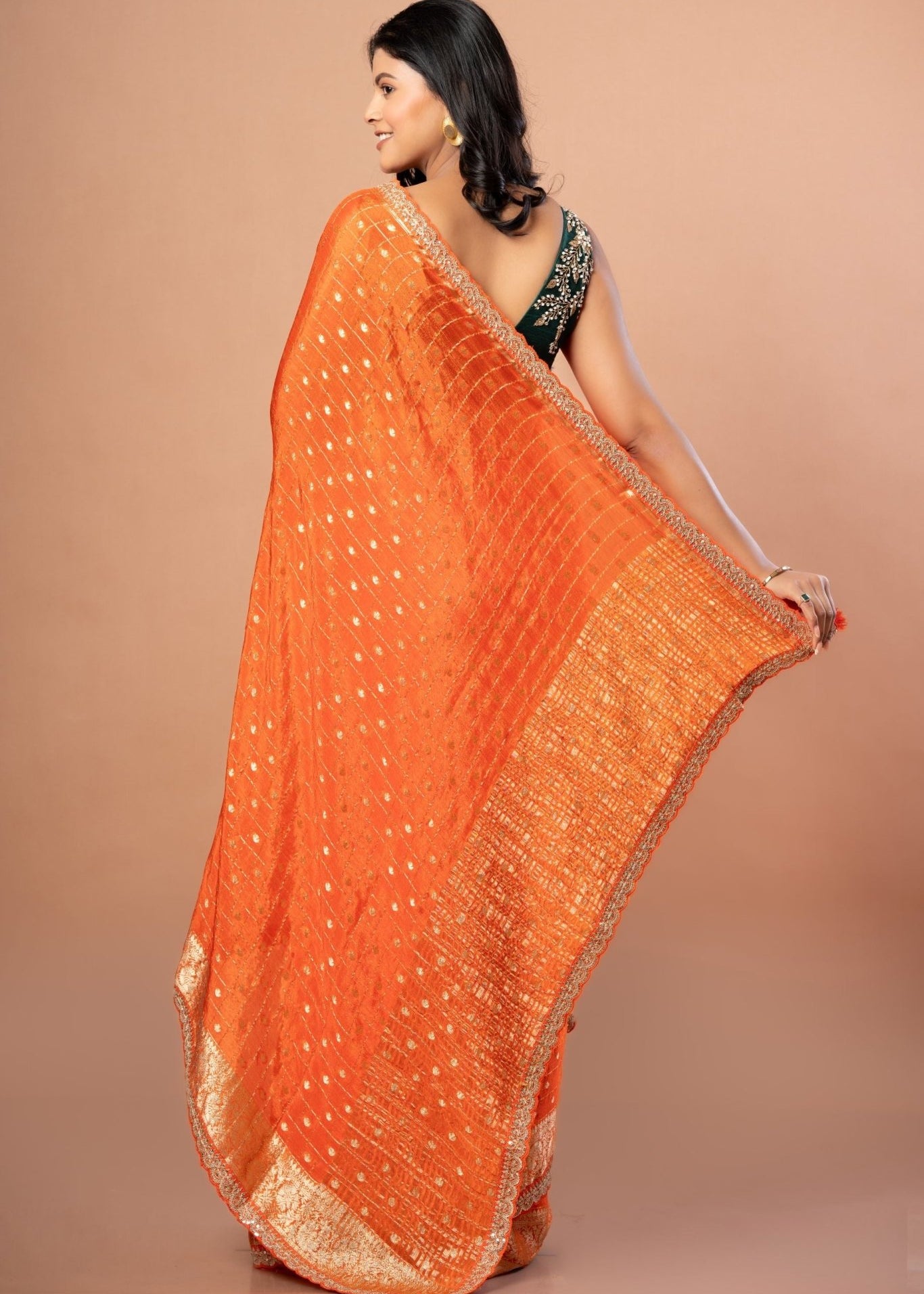 Orange Designer Khaddi Georgette Saree With Embroidered Border - Anvi Couture