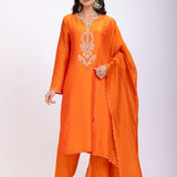Orange Designer Kurti Set With Hand Embroidery full
