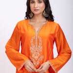 Orange Designer Kurti Set With Hand Embroidery close up