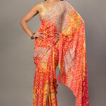Orange Georgette Abstract - Printed Saree - Anvi Couture