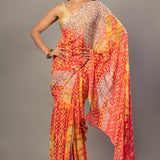 Orange Georgette Abstract - Printed Saree - Anvi Couture