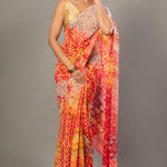 Orange Georgette Abstract - Printed Saree - Anvi Couture
