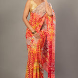 Orange Georgette Abstract - Printed Saree - Anvi Couture