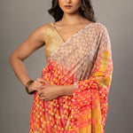Orange Georgette Abstract - Printed Saree - Anvi Couture