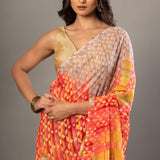 Orange Georgette Abstract - Printed Saree - Anvi Couture