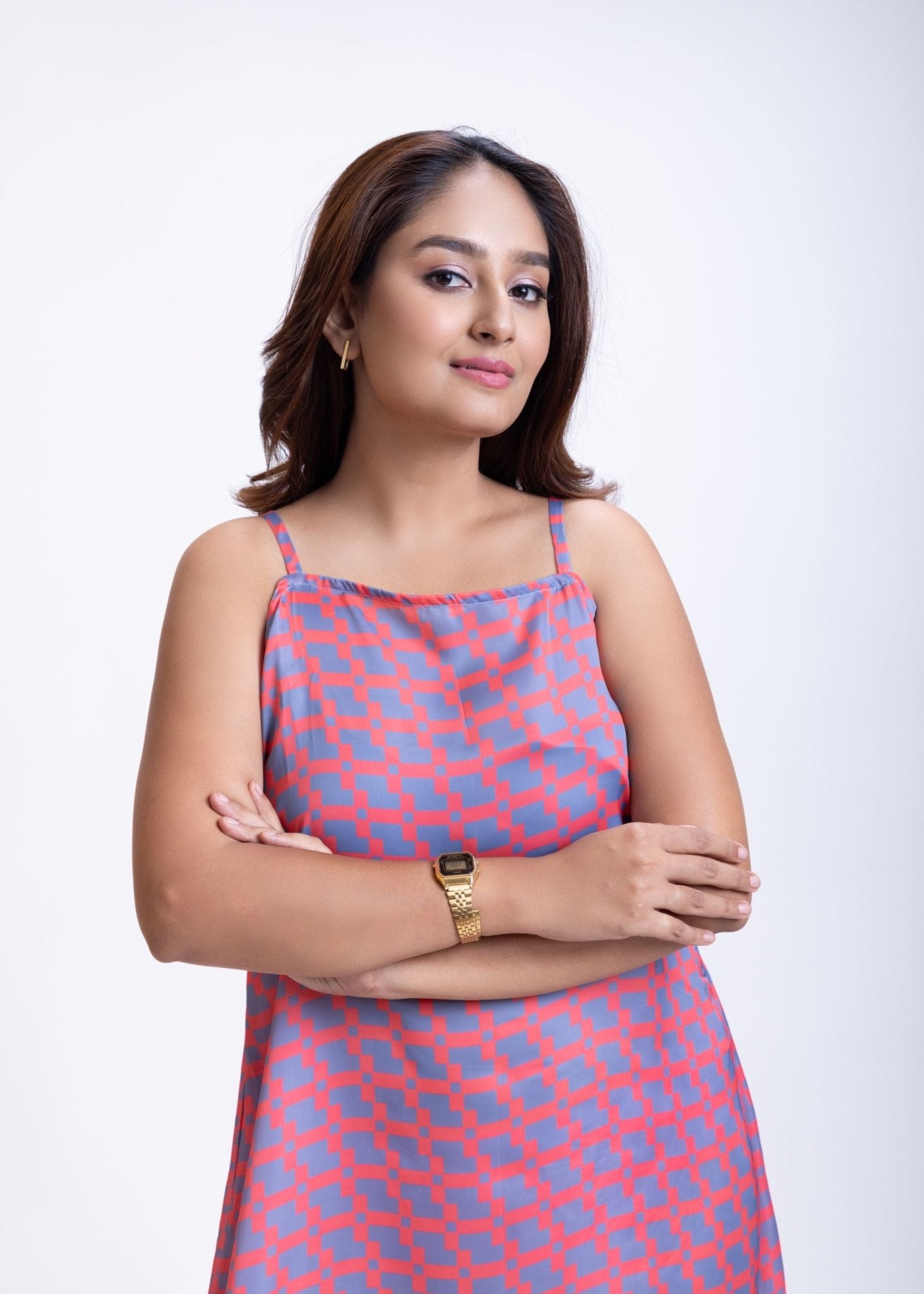 Orange Grey Spaghetti Strap Short Dress - Anvi Couture