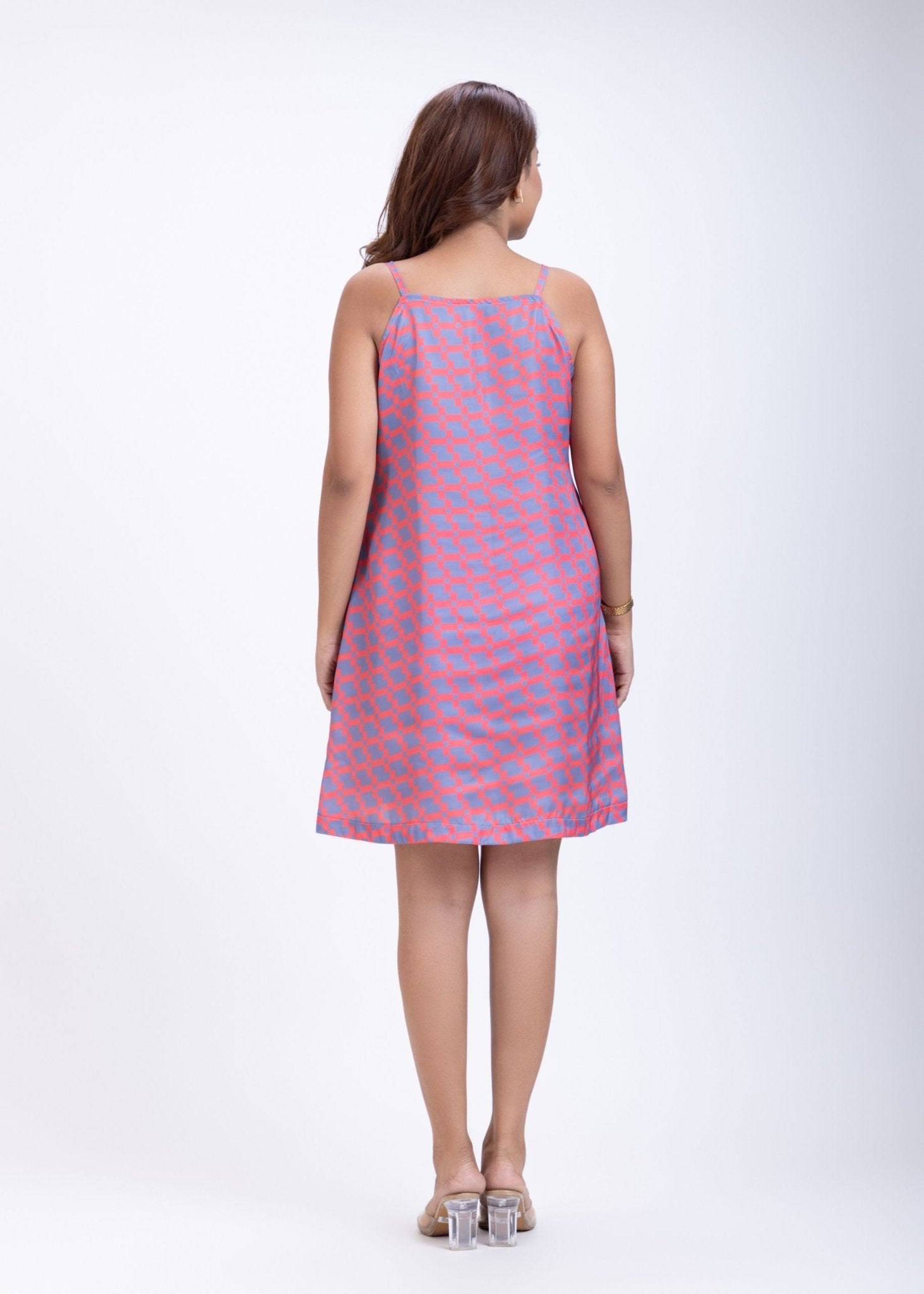 Orange Grey Spaghetti Strap Short Dress - Anvi Couture