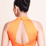 Orange Halter Neck Sleeveless Blouse With Diamond Cutout Back Design back