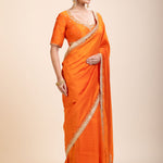 
Orange Hand Embroidered Designer Saree -Side
