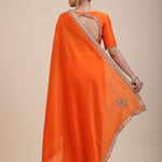 Orange Hand Embroidered Designer Saree - Pallu