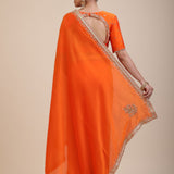 Orange Hand Embroidered Designer Saree - Pallu