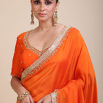 Orange Hand Embroidered Designer Saree - Close