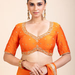 Orange Hand Embroidered Designer Saree - Anvi Couture