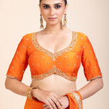 Orange Hand Embroidered Designer Saree - Anvi Couture