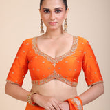 Orange Hand Embroidered Designer Saree - Anvi Couture