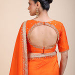 Orange Hand Embroidered Designer Saree - Anvi Couture