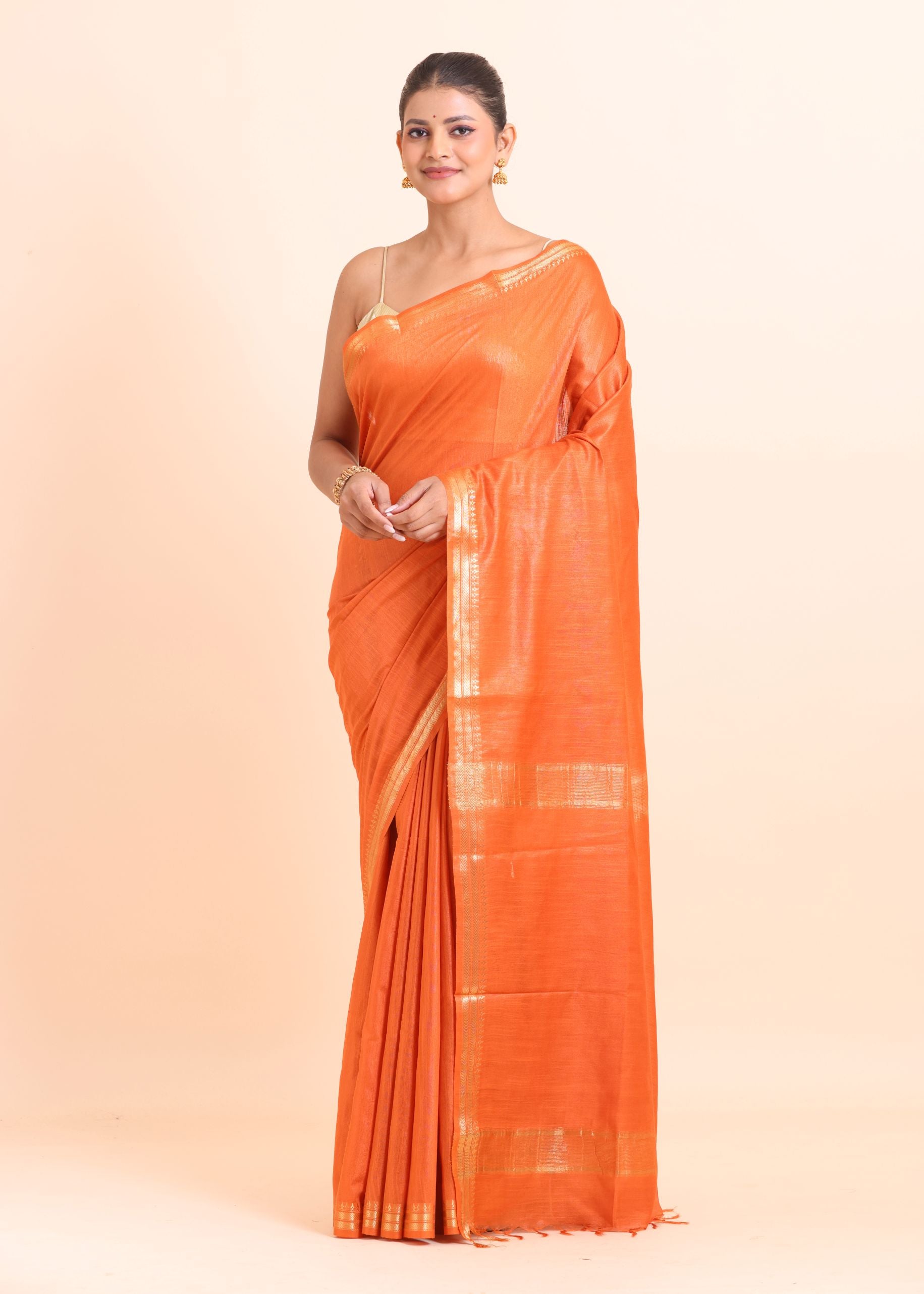 Orange Handloom Chanderi Silk Saree full