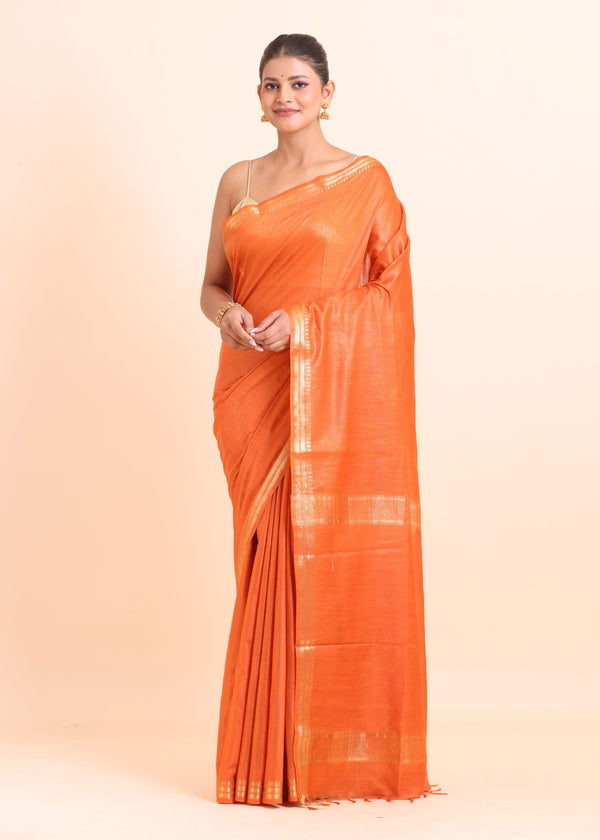 Orange Handloom Chanderi Silk Saree full