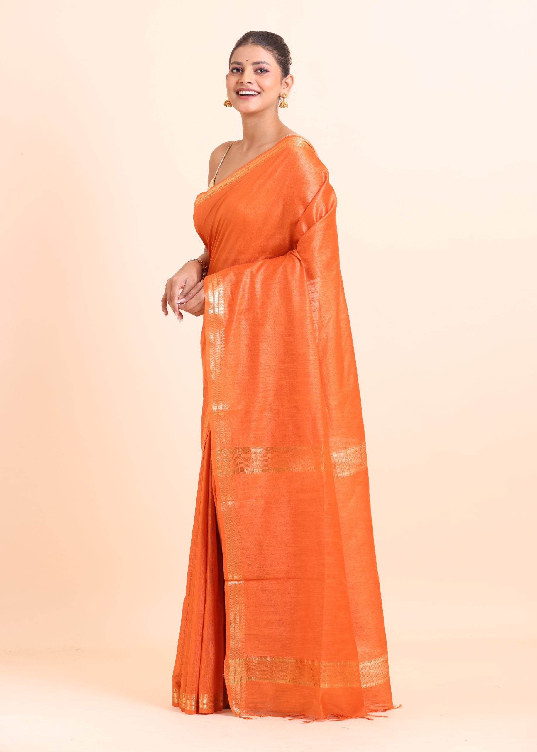 Orange Handloom Chanderi Silk Saree front