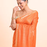 Orange Handloom Chanderi Silk Saree close up
