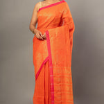 Orange Jamdani Saree With Pink and Golden Border - Anvi Couture- Front 1