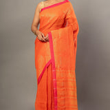 Orange Jamdani Saree With Pink and Golden Border - Anvi Couture- Front 1