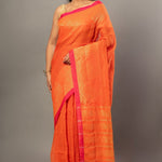 Orange Jamdani Saree With Pink and Golden Border - Anvi Couture- Front 2