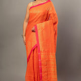 Orange Jamdani Saree With Pink and Golden Border - Anvi Couture- Front 2