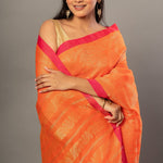 Orange Jamdani Saree With Pink and Golden Border - Anvi Couture- Front 3