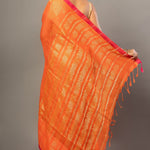 Orange Jamdani Saree With Pink and Golden Border - Anvi Couture- Back