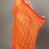 Orange Jamdani Saree With Pink and Golden Border - Anvi Couture- Back