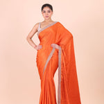 Orange Jimmy Choo Embroidered Party Wear Saree full