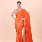 Orange Jimmy Choo Embroidered Party Wear Saree full