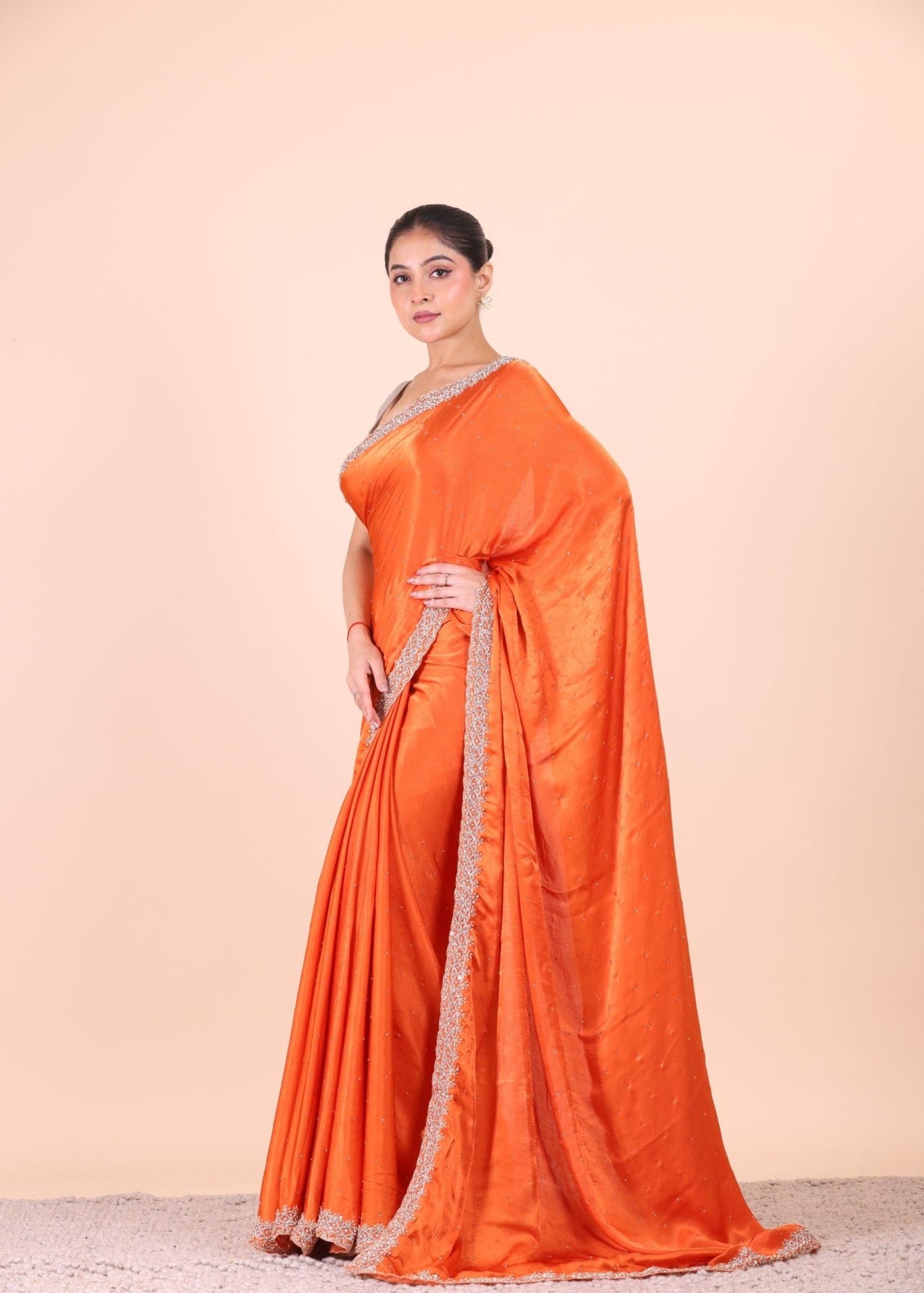 Orange Jimmy Choo Embroidered Party Wear Saree - Anvi Couture