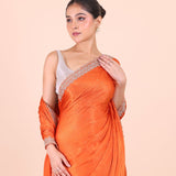 Orange Jimmy Choo Embroidered Party Wear Saree close up
