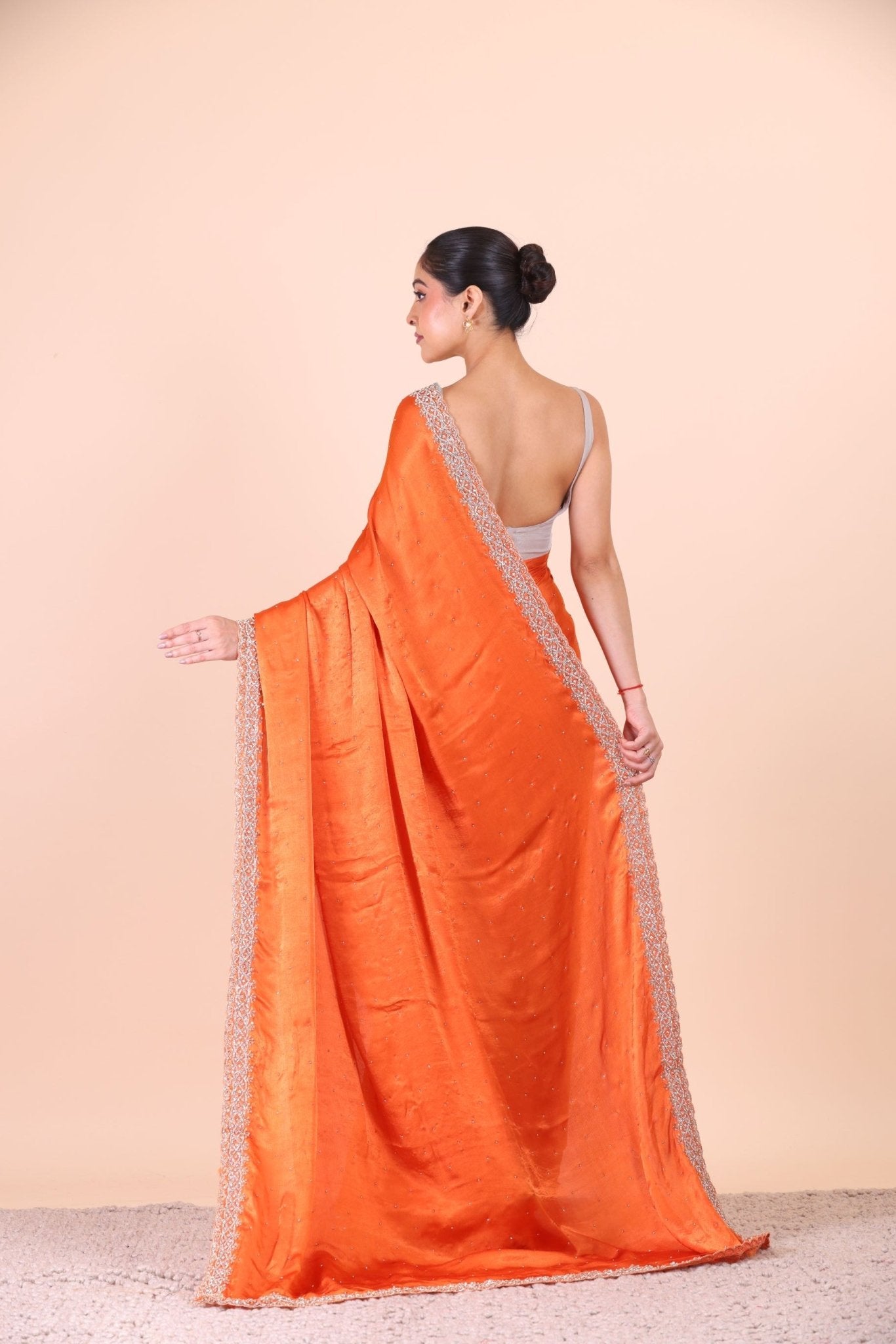 Orange Jimmy Choo Embroidered Party Wear Saree back