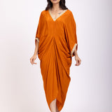 Orange Kaftan Dress with Lace Border Full