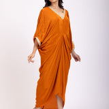 Orange Kaftan Dress with Lace Border Side