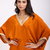 Orange Kaftan Dress with Lace Border Close Up