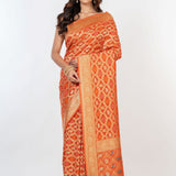 Orange Khaddi Georgette Bandhej Banarasi Saree - Anvi Couture